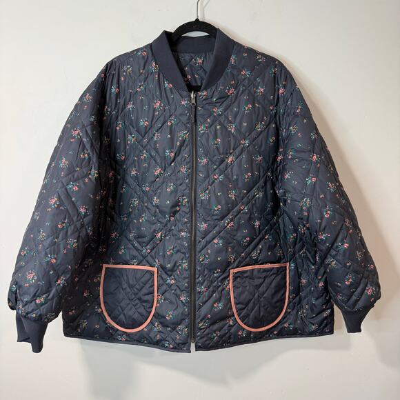 The Great. x Eddie Bauer The Patchwork Bomber Jacket Reversible Floral Blue Pink - Picture 5 of 9